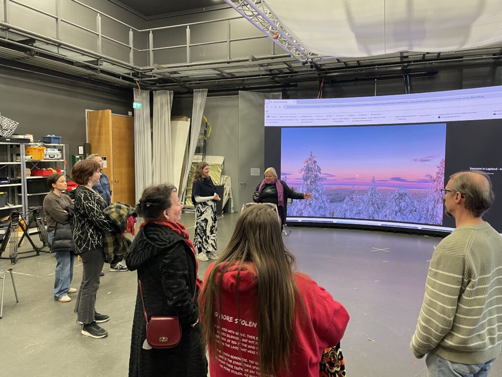Project team members showing the facilities for the Arctic Indigenous Cinema to the delegation from ISFI, Norway at University of Lapland, as part of the project’s international dissemination activities (2026).
