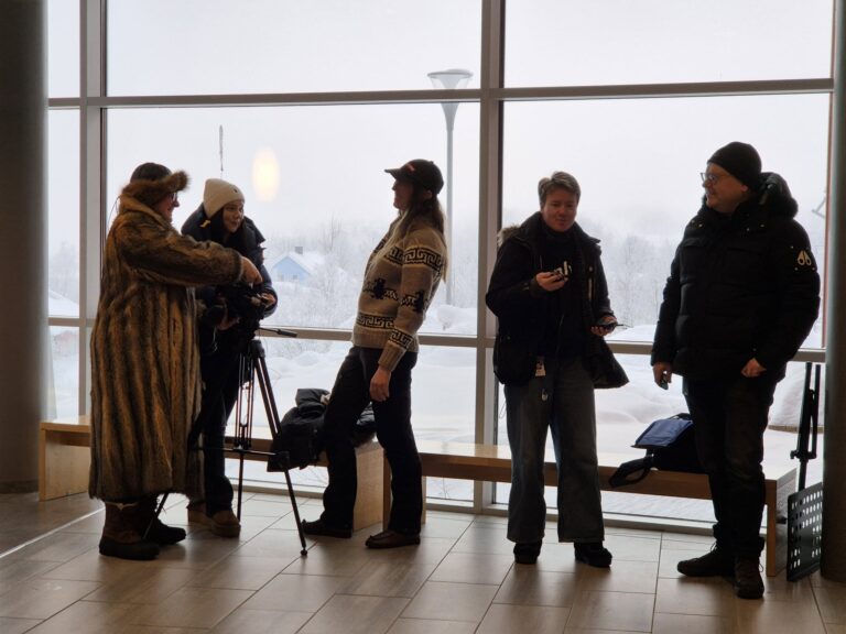 Students from the JOU 181 Film Production course during workshop sessions in Guovdageaidnu, February 2026. Photo: Egil Pedersen / Indigenous Digital Storytelling with New Media (Interreg Aurora).