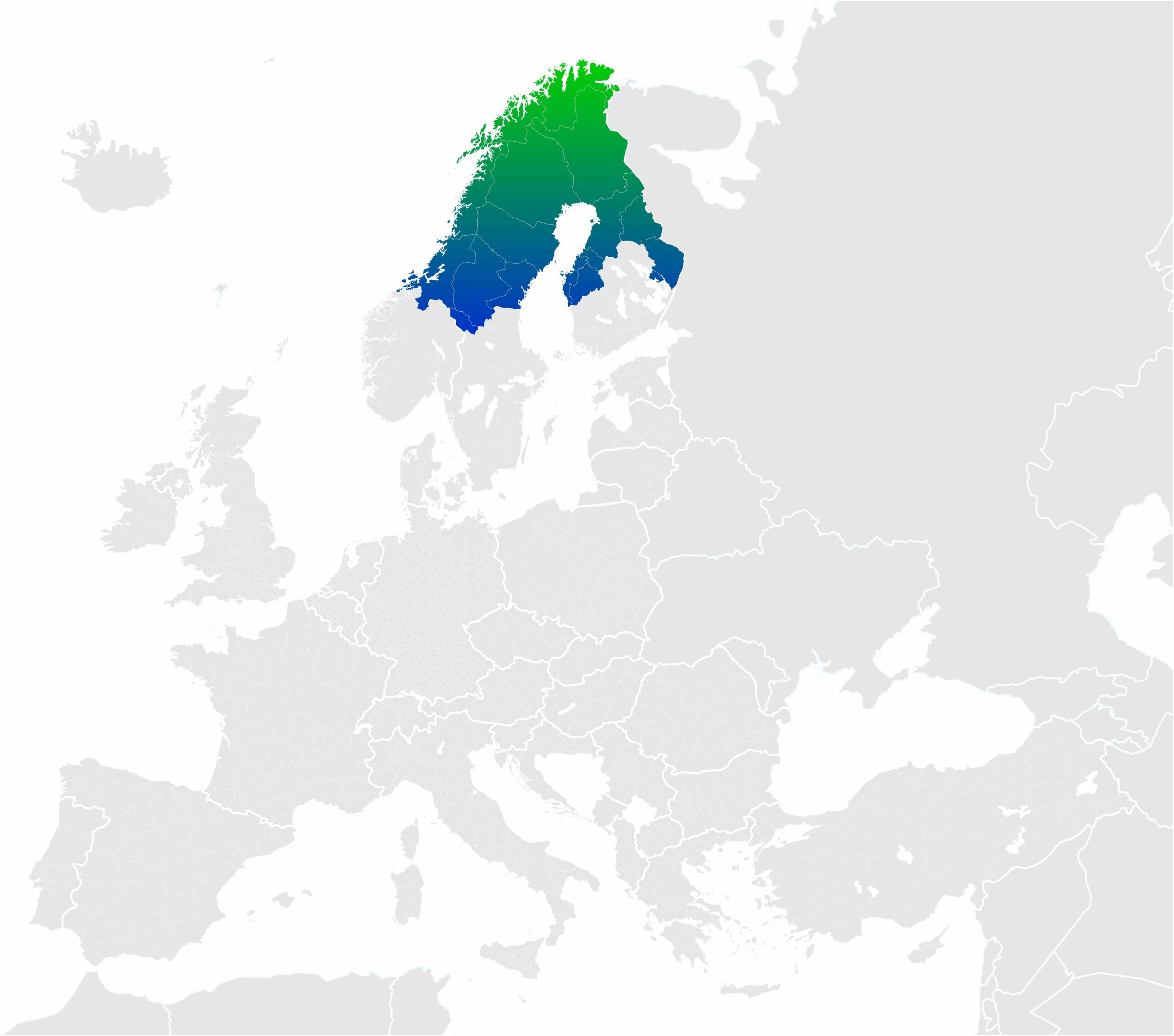Map of Interreg Aurora Programme area