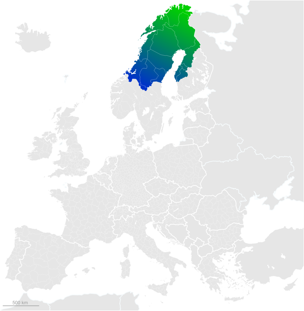 Map of Interreg Aurora Programme area
