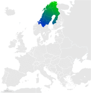 Map of Interreg Aurora Programme area