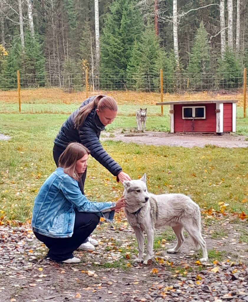Students at the Old Pine Husky Lodge