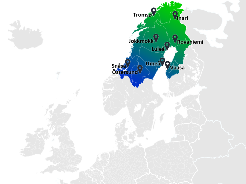 The Interreg Aurora team locations